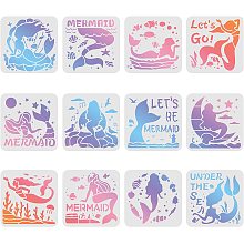 FINGERINSPIRE 12 Pcs Mermaid Stencils Drawing Painting Templates Sets 8x8inch Plastic Drawing Painting Stencils Scale Template Sets for Creation Scrapbooking