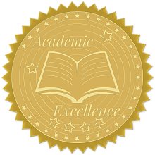 CRASPIRE 100pcs Embossed Foil Stickers Academic Excellence Gold Foil Certificate Seals 1.9" Self Adhesive Embossed Seals Decoration Labels for Certificates Awards Graduation Invitations Diplomas