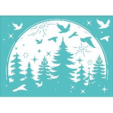 OLYCRAFT 2pcs Natural Theme Self-Adhesive Silk Screen Printing Stencils Tree Transfer Stencils Redwood Forest Silkcreen Stencils for Painting on Wood T-Shirt Fabric - 7.7x5.5inch