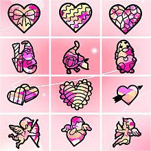 AHANDMAKER 24Pcs Valentine's Day Stained Glass Effect Paper Suncatchers Window Clings with Colored Papers, Cupid Love Heart DIY Window Decals Window Paint Art Stickers, for DIY Crafts and Window Decor