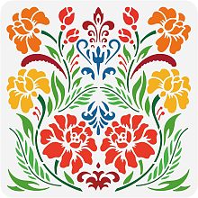 BENECREAT Folk Art Flower Stencil, Polish Folk Ornament DIY Reusable Plastic Stencil Drawing Templates for Painting on Wood Furniture Home Decor, 12x12"