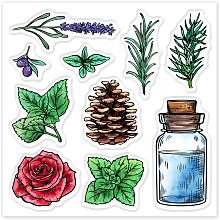 GLOBLELAND Rose Lavender Plants Clear Stamps Bottle Flower Embossing Stamp Sheets Silicone Leaves Clear Stamps Seal for DIY Scrapbooking and Card Making Paper Craft Decor (Colorful)