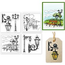 GLOBLELAND 4Pcs Mini Street Lamp Clear Stamps for DIY Scrapbooking Mini Park Streetscape Silicone Clear Stamp Seals Transparent Stamps for Cards Making Photo Album Journal Home Decoration