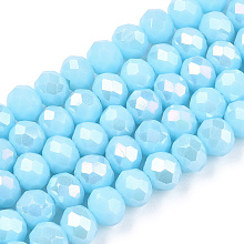 Honeyhandy Electroplate Glass Beads Strands, Opaque Solid Color, AB Color Plated, Faceted, Rondelle, Light Sky Blue, 2.3~2.7x2mm, Hole: 0.4mm, about 150~170pcs/strand, 11 inch(27.5cm)