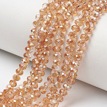 Honeyhandy Electroplate Glass Beads Strands, Half Plated, Rainbow Plated, Faceted, Rondelle, Sandy Brown, 4x3mm, Hole: 0.4mm, about 123~127pcs/strand, 16.5~16.9 inch(42~43cm)