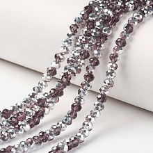 Honeyhandy Electroplate Transparent Glass Beads Strands, Half Silver Plated, Faceted, Rondelle, Coconut Brown, 4x3mm, Hole: 0.4mm, about 130pcs/strand, 16.54 inch(42cm)