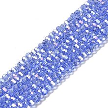 Transparent Glass Beads, 32 Facets, AB Color Plated, Round, Cornflower Blue, 3.5x3mm, Hole: 1mm, about 168~169pcs/strand, 19.09''(48.5cm)