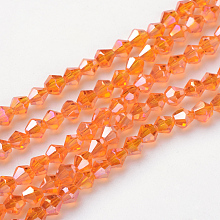 Honeyhandy Glass Beads Strands, AB Color Plated, Faceted, Bicone, Dark Orange, 4x4mm, Hole: 1mm, about 92~96pcs/strand, 13.78~14.37 inch