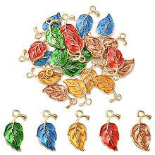 Honeyhandy 20Pcs 5 Colors Alloy Enamel Pendants, Leaf, Light Gold, Mixed Color, 20x10x2mm, Hole: 1.6mm, 4pcs/color