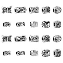 100Pcs 10 Style Alloy European Beads, Large Hole Beads, Column/Barrel, Antique Silver, 9~15.5x6~10x6~9.5mm, Hole: 3.5~7.5mm, 10pcs/style