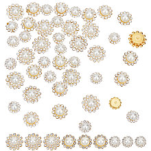 Gorgecraft 120Pcs 3 Style Flower Sew on Rhinestone, Plastic Rhinestones, with Imitation Pearl & Golden Iron Settings, Crystal, 9~13x7.5~8.5mm, 40pcs/style