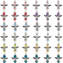 PandaHall Elite 36pcs Angel Wing Beads, Colorful Round Pearl Beads with Antique Silver Wing Charms Angel Fairy Wing Beads Dangle Pendants for DIY Necklace Bracelet Jewelry Keychain Making