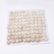 Honeyhandy Faux Mink Fur Ball Decoration, Pom Pom Ball, For DIY Craft, Antique White, 2.5~3cm, about 100pcs/board