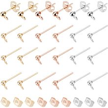 UNICRAFTALE 60pcs 3 Colors 3mm Ball Stud Earrings Stainless Steel Earring Post Ear Stud with Earring Backs for DIY Jewellery Making, Pin 0.8mm