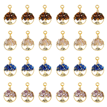 DICOSMETIC 32Pcs 4 Styles Natural Mixed Stone European Dangle Charms, Natural Rose Quartz & Tiger Eye & Lapis Lazuli & Amethyst, Large Hole Pendant, with Alloy Findings, Flat Round with Tree of Life, Golden, 39mm, Pendant: 28.5x25x5~7mm, Hole: 4.5mm, 8pcs/style