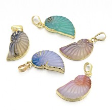 Honeyhandy Natural Agate Crystal Electroplate Conch Pendants, with Brass Findings, Mixed Color, 28~30x14~15x4~7mm, Hole: 5x8mm