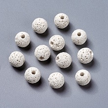 Honeyhandy Unwaxed Natural Lava Rock Beads, for Perfume Essential Oil Beads, Aromatherapy Beads, Dyed, Round, White, 8.5mm, Hole: 1.5~2mm