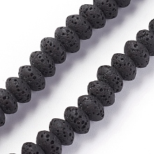 Honeyhandy Natural Lava Rock Beads Strands, Dyed, Rondelle, Black, 9x5~5.5mm, Hole: 2mm, about 37 pcs/Strand, 7.87 inch(20cm)