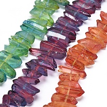 NBEADS Natural Dyed Quartz Pointed Beads Strands, Two Tone Color, Bullet, Mixed Color, 16~35x3~9mm, Hole: 0.8mm; about 35~39pcs/strand, 7.4"~14.17''(19~19.5cm)