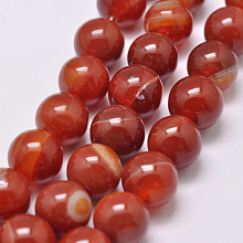 Honeyhandy Natural Striped Agate/Banded Agate Bead Strands, Dyed & Heated, Round, Grade A, Orange Red, 10mm, Hole: 1mm, about 39pcs/strand, 15.2 inch(387mm)