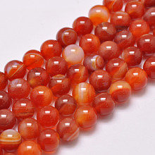 Honeyhandy Natural Striped Agate/Banded Agate Bead Strands, Dyed & Heated, Round, Grade A, Orange Red, 8mm, Hole: 1mm, about 48pcs/strand, 15.1 inch(385mm)