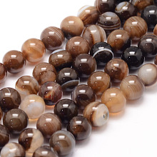 Honeyhandy Natural Striped Agate/Banded Agate Bead Strands, Round, Dyed & Heated, Coffee, 8mm, Hole: 1mm, about 47~48pcs/strand, 14.5 inch