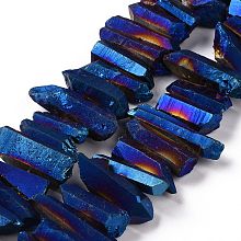 Honeyhandy Natural Quartz Crystal Points Beads Strands, Dyed, Nuggets, Midnight Blue, 15~30x4~8x4~7mm, Hole: 1mm, 8 inch