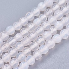 Honeyhandy Natural Agate Round Beads Strand, Dyed, Faceted, Antique White, 4mm, Hole: 0.9mm