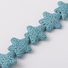 Honeyhandy Star Synthetic Lava Rock Beads Strands, Dyed, Light Blue, 25x26x7mm, Hole: 1mm, about 18pcs/strand, 16.5 inch