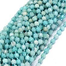 Honeyhandy Natural Amazonite Beads Strands, with Seed Beads, Faceted, Bicone, Double Terminated Point Prism Beads, 5~7x6mm, Hole: 0.8mm, about 48pcs/strand, 15.55 inch(39.5cm)