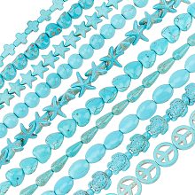 OLYCRAFT 350Pcs Turquoise Beads Turquoise Stone Gemstone Loose Beads Starfish Round Teardrop Tortoise Skull Shape Natural Beads for Bracelets Necklace Jewelry Making - 10 Styles