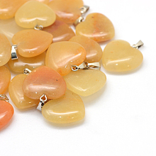 Honeyhandy Heart Natural Topaz Jade Pendants, with Platinum Tone Brass Findings, 20~22x20~21x5~8mm, Hole: 2x7mm