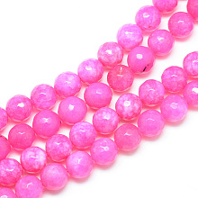 Honeyhandy Natural White Jade Bead Strands, Dyed, Faceted, Round, Deep Pink, 8~9mm, Hole: 1mm, about 46pcs/strand, 14.76~14.96 inch(37.5~38cm)