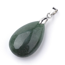 Honeyhandy Natural Green Aventurine Gemstone Pendants, with Alloy Findings, teardrop, Platinum, 23~24x14x8mm, Hole: 4x5mm