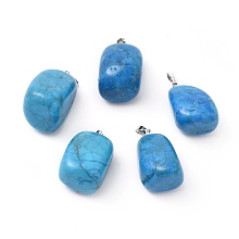 Honeyhandy Natural Howlite Pendants, Dyed & Heated, with Platinum Tone Brass Findings, Nuggets, 23~30x13~22x12~20mm, Hole: 5x3mm