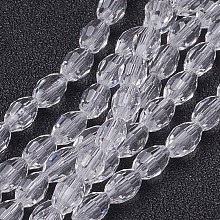 Honeyhandy Glass Beads Strands, Faceted, Oval, Clear, about 6mm long, 4mm thick, hole: 1mm, about 72pcs/strand