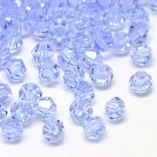 Honeyhandy Imitation 5301 Bicone Beads, Transparent Glass Faceted Beads, Light Blue, 4x3mm, Hole: 1mm, about 720pcs/bag