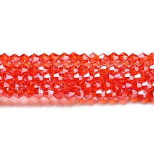 Honeyhandy Transparent Electroplate Glass Beads Strands, Pearl Luster Plated, Faceted, Bicone, Red, 4x4mm, Hole: 0.8mm, about 82~85pcs/strand, 30.5~31cm