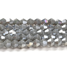 Honeyhandy Opaque Solid Color Electroplate Glass Beads Strands, AB Color Plated, Faceted, Bicone, Gray, 4x4mm, Hole: 0.8mm, about 82~85pcs/strand, 30.5~31cm