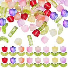 GORGECRAFT 160Pcs Colorful Translucent Tulip Flower Beads Handcrafted Crystal Loose Glass Floral Bead for Women Crafts DIY Jewelry Making Bracelet Hair Accessories Earring Spring Summer Gifts