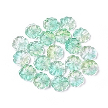 Honeyhandy Transparent Glass Beads, Flower, Two Tone, Medium Aquamarine, 15x4mm, Hole: 1.2mm