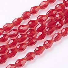 Honeyhandy Glass Beads Strands, Faceted, teardrop, Red, 6x4mm, Hole: 1mm, about 72pcs/strand, 15 inch