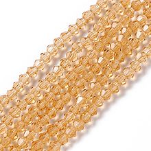 Honeyhandy Imitation Austrian Crystal 5301 Bicone Beads, Faceted Glass Beads Strands, Gold, 3x3~3.5mm, Hole: 0.5mm, about 125~130pcs/strand, 15.5 inch