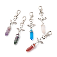 Honeyhandy Double Terminated Natural Gemstone Bullet Pendant Decorations, Angel Lobster Clasp Charms, Clip-on Charms, for Keychain, Purse, Backpack Ornament, 9cm