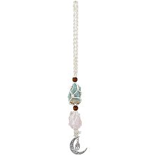 CHGCRAFT 295mm Crystal Hanging Car Ornament Rose Quartz Healing Crystals Amethyst Dangling Moon Healing Crystal Accessories Rearview Mirror Decorations for Healing Clarity Intuition Energy