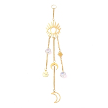 Honeyhandy Hanging Crystal Aurora Wind Chimes, with Prismatic Pendant and Moon & Eye Iron Link, for Home Window Chandelier Decoration, Golden, 265x2.5mm