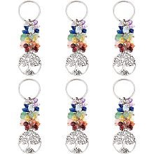 SUPERFINDINGS 6Pcs Tree of Life Keychain Natural Crystal Stone Handmade DIY Keychain Charm Pendant Flat Round with Tree Gemstone Key Chain Charm for Handmade DIY Lucky Bag Charms Keyring