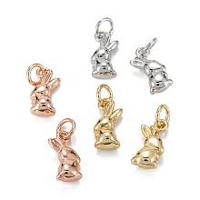 Honeyhandy Brass Charms, with Jump Ring, Long-Lasting Plated, Lead Free & Nickel Free & Cadmium Free, Rabbit, Mixed Color, 13x6x4.5mm, Jump Ring: 5x1mm, 3.5mm Inner Diameter