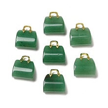 Honeyhandy Natural Green Aventurine Brass Pendants, Handbag Charms, Golden, 27.5x26x12mm, Hole: 6.3x5mm