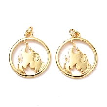 Honeyhandy Brass Pendants, with Jump Ring, Long-Lasting Plated, Flat Round with Fire, Real 18K Gold Plated, 23.5x20x2mm, Hole: 3mm, Jump Ring: 5x0.8mm